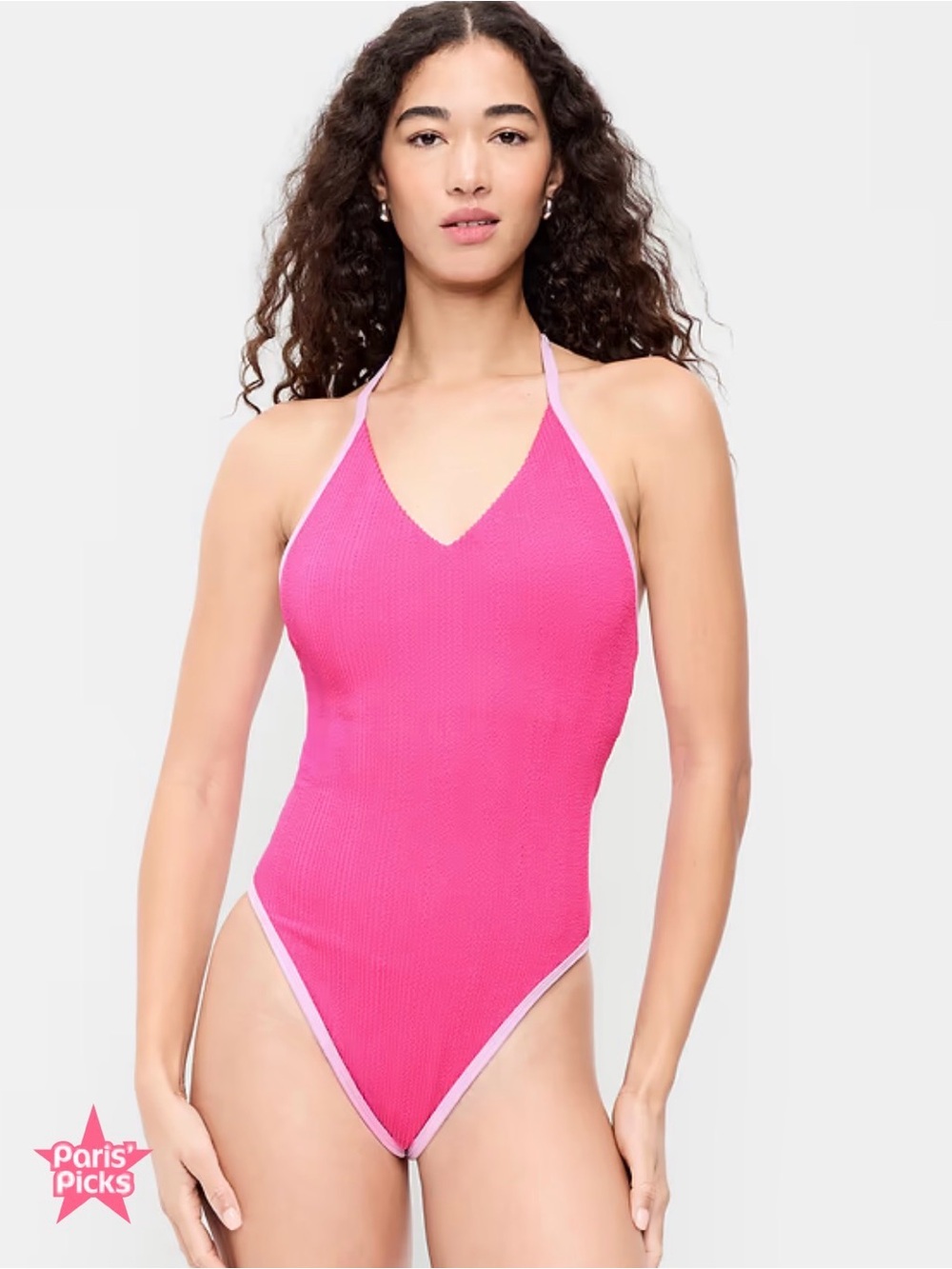 NWOT 2 Old Navy Ribbed V-Neck Halter One-Piece Swimsuit in Red & 2nd in Pink